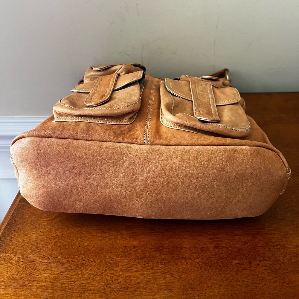 Golden Yellow Leather Large shoulder, Hobo Tote bag, with (4) exterior pockets. - Picture 5 of 14
